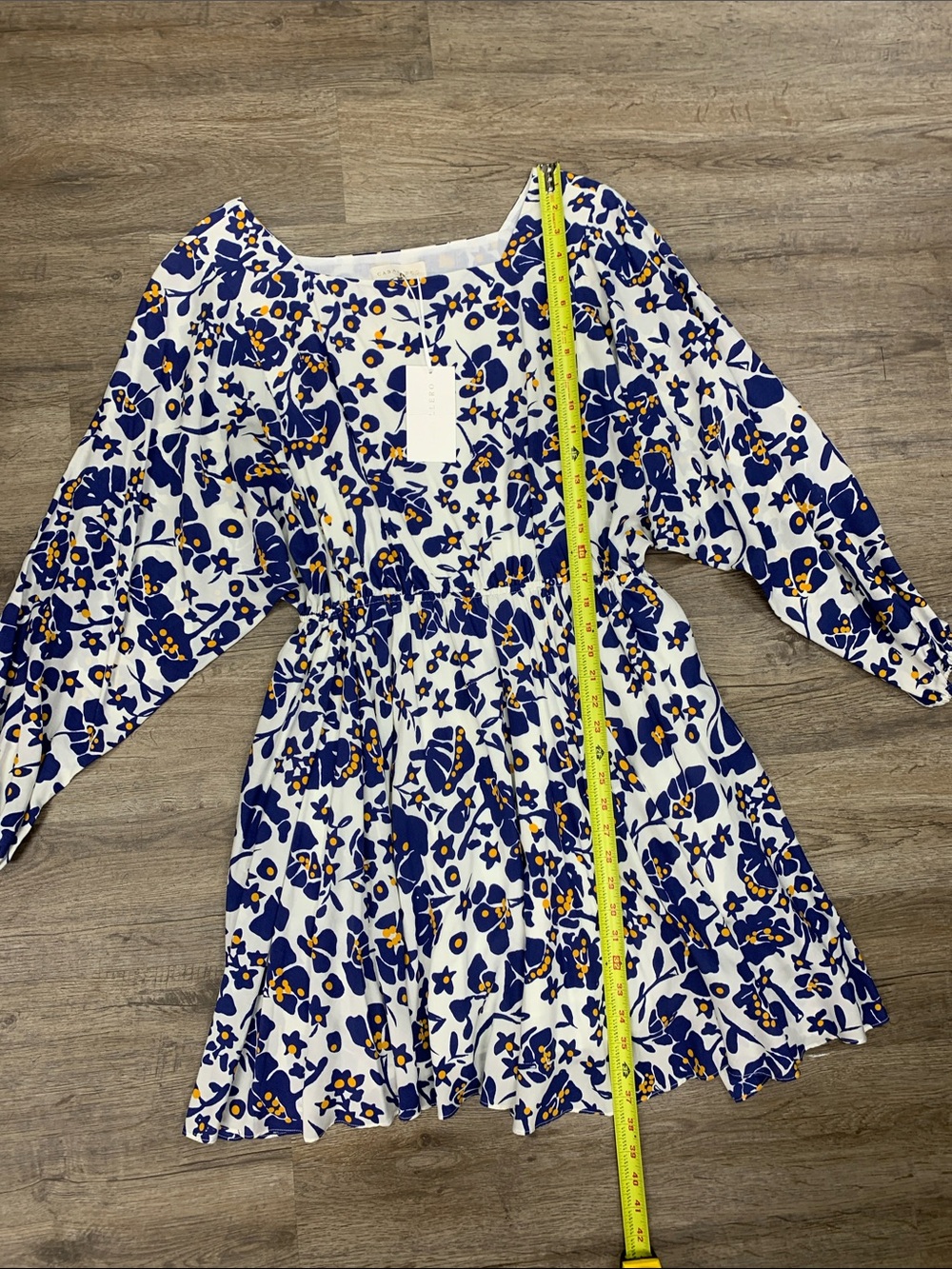 White Floral Midi Dress with Blue & Yellow Accents